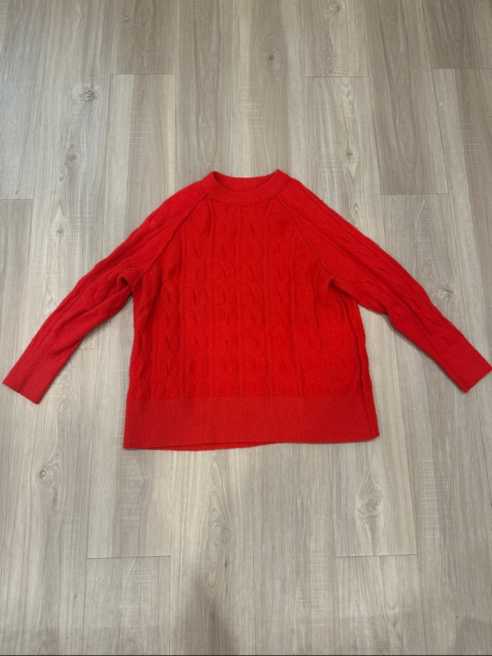 aerie Red Cable-Knit Crewneck Sweater